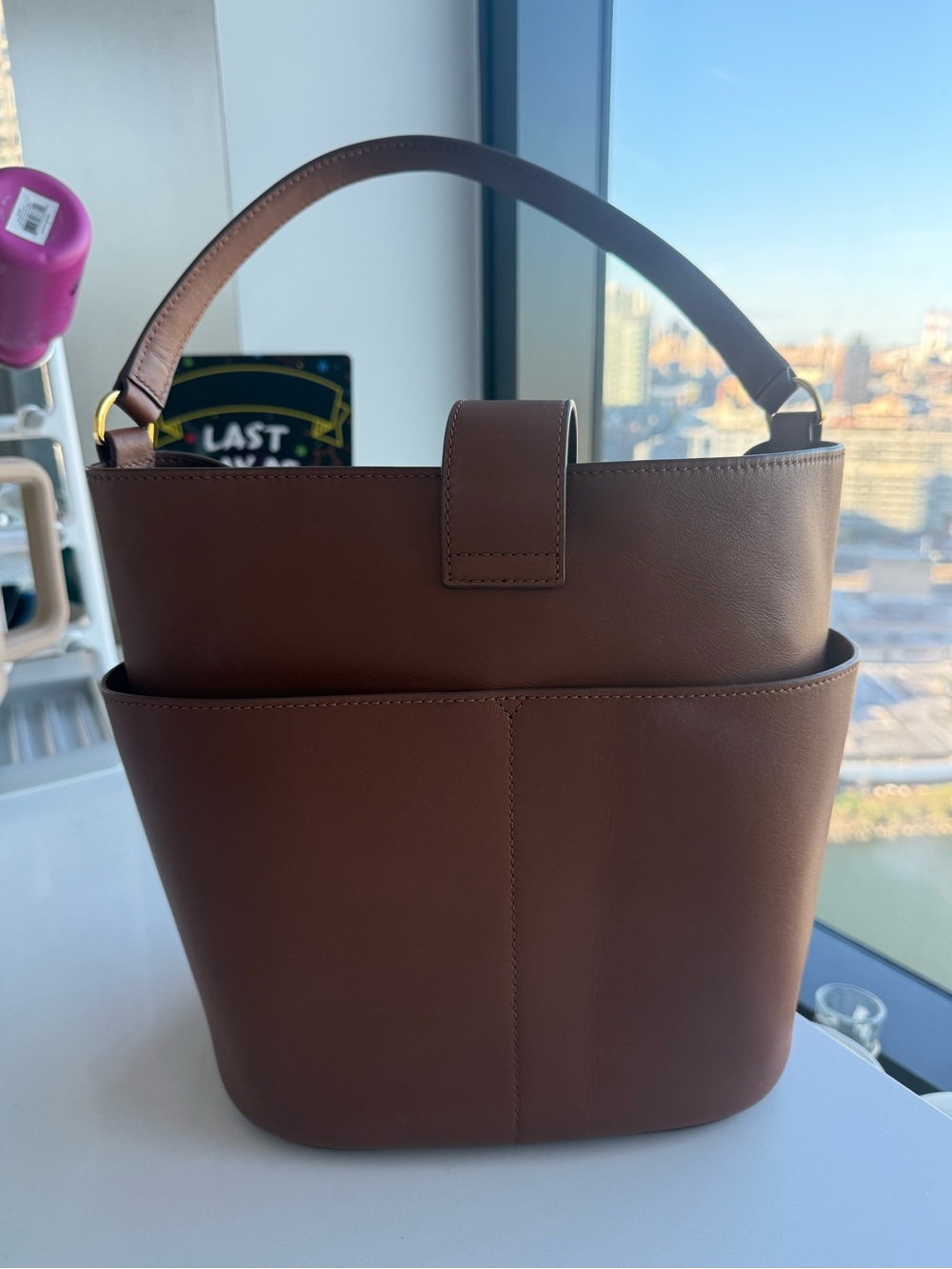Veronica Beard "The Crest Lock" Leather Bucket Bag - Picture 2 of 6
